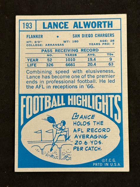 Lot Topps Lance Alworth Hof