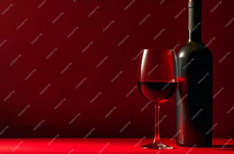 Premium Photo | A red wine bottle and glass on red background