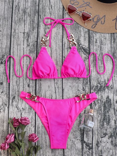 Shein Swim Mai Bikini De Micro Tri Ngulo Corrente Halter Para