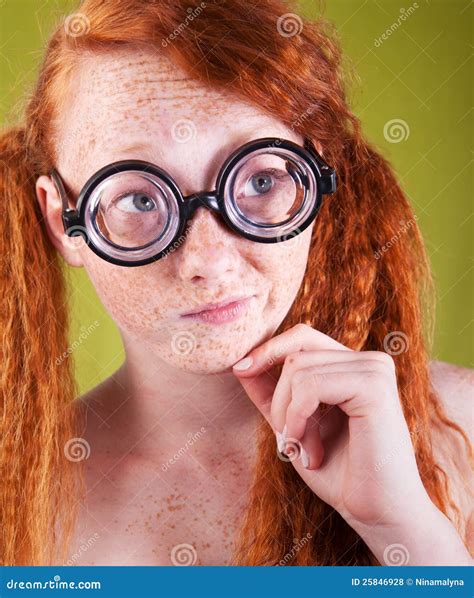 Freckled Nerdy Beauty Stock Photo Image Of Bizarre Geek