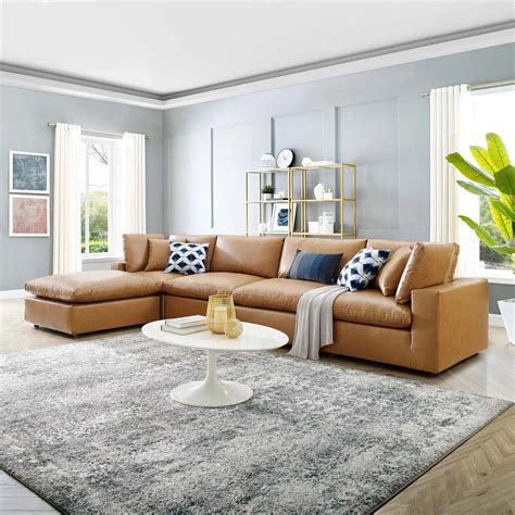 Commix Cognac Brown Leather Modular Sectional Sofa KFROOMS