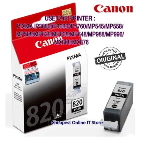 Original Canon Pgi 820 Black Ink Cartridge For Printer Pixma Ip3680