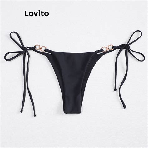 Lovito Women Sexy Plain Lace Up Bikini Bottoms LNL37087 Black