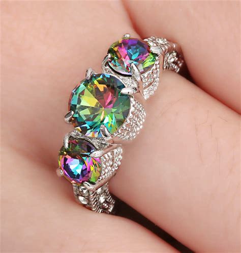 Size 8 Princess Cut Mystic Rainbow Topaz Engagement Ring 18k White Gold