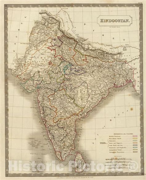 Historic Map Hindoostan 1827 Vintage Wall Art India Map Old Map