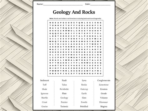 Geology And Rocks Word Search Puzzle Worksheet Activity Teaching