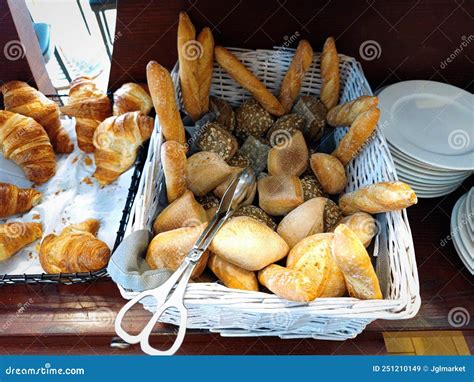 Delicious Freshly Baked Bread In A Basket During A Breakfast Buffet In