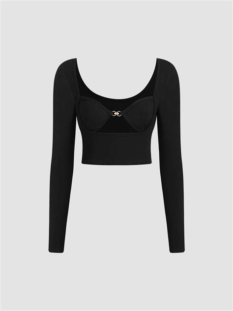 Jersey Cut Out Long Sleeve Crop Top Cider