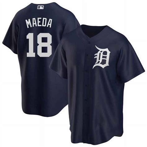 Men's Men's Baseball game Uniforms Detroit_Tigers Kenta Maeda #18 Navy ...