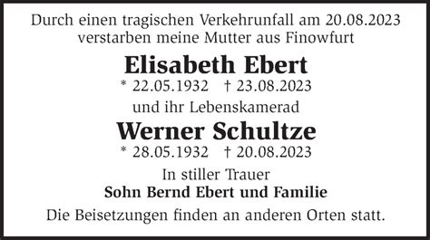 Traueranzeigen von Elisabeth und Werner Märkische Onlinezeitung