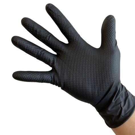 Black Nitrile Gloves Diamond Grip Mechanic Rubber Synthetic Glove For