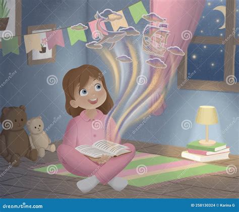 Reading Girl And Her Imagination Stock Illustration Illustration Of