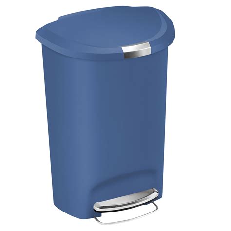 Simplehuman Matt Blue Plastic Semi Round Pedal Bin With Lid Lock 50L