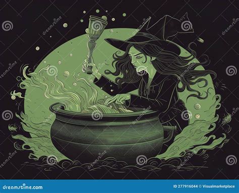 Witch Brewing Potion In Cauldron Stock Illustration Illustration Of Brew Eerie 277916044