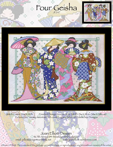 Four Geisha Joan Elliott Cross Stitch Pattern Je247 Stitchery X Press