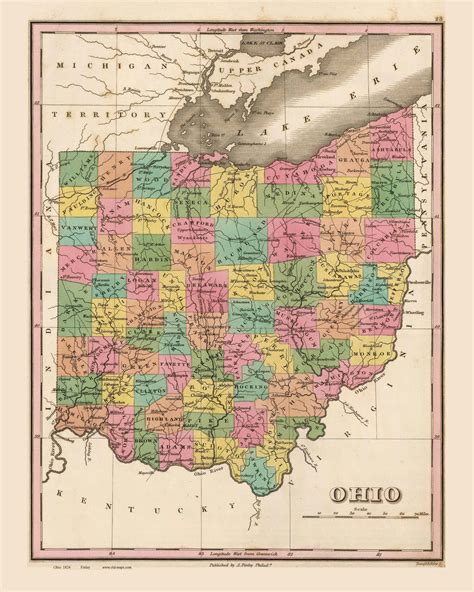 Ohio State 1824 Finley Old State Map Reprint Old Maps