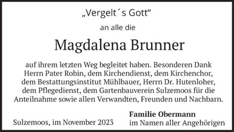 Traueranzeigen Von Magdalena Brunner Trauer Merkur De