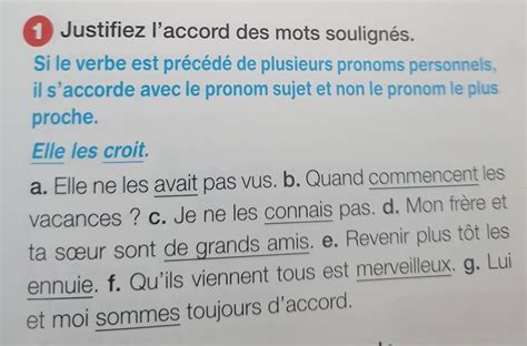 Justifiez l accord des mots soulignés il s accorde avec le pronom