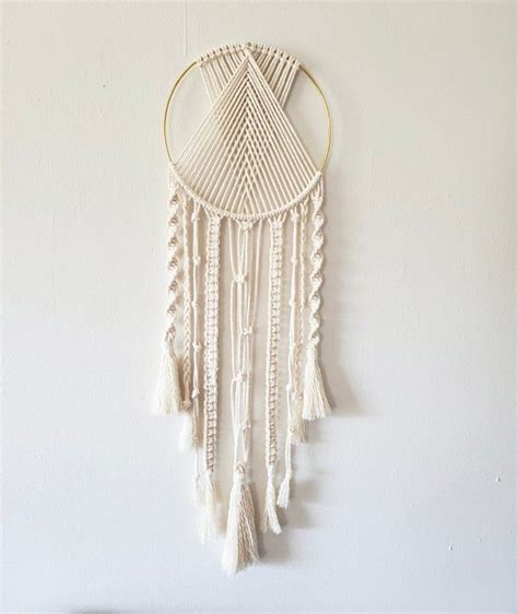 Macrame Dream Catcher Wall Hanging Gold Ring With Tassels Handmade Boho