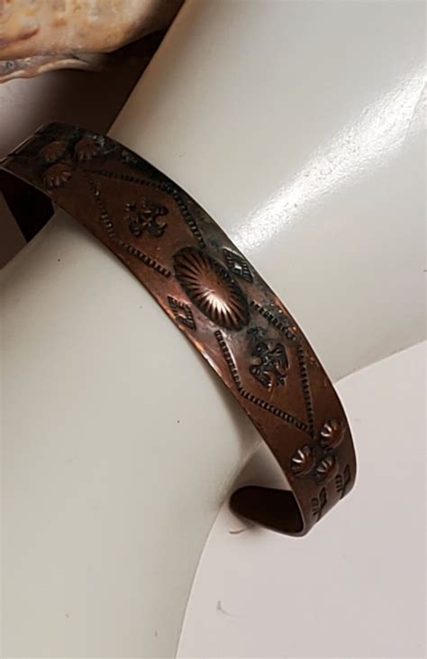 vintage native american copper cuff bracelet  gem