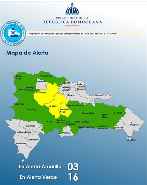 Coe Mantiene 3 Provincia En Alerta Amarilla Y 15 En Verde Por Vaguada Bavaronews