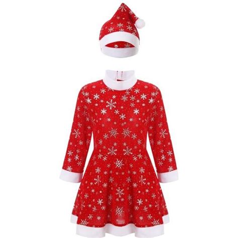 Inlzdz Robe Mère Noël Fille Enfant Déguisement Noël Costume Avec