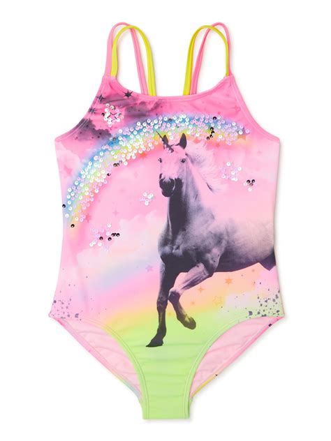 Wonder Nation Girls Unicorn One Piece Swimsuit With UPF 50 Sizes 4 18