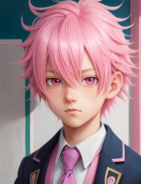 Premium Photo | An anime boy with pink hair and large expressive eyes wearing school uniform