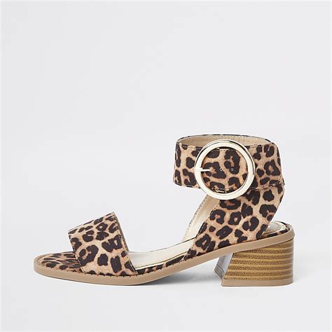 Girls Brown Leopard Print Block Heel Sandals River Island