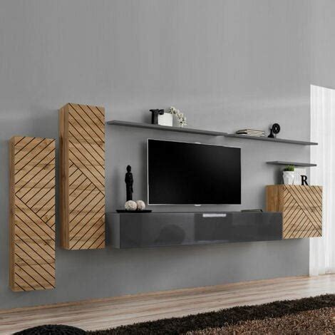 Ensemble Meuble Tv Switch Lamel I Cm Gris Naturel