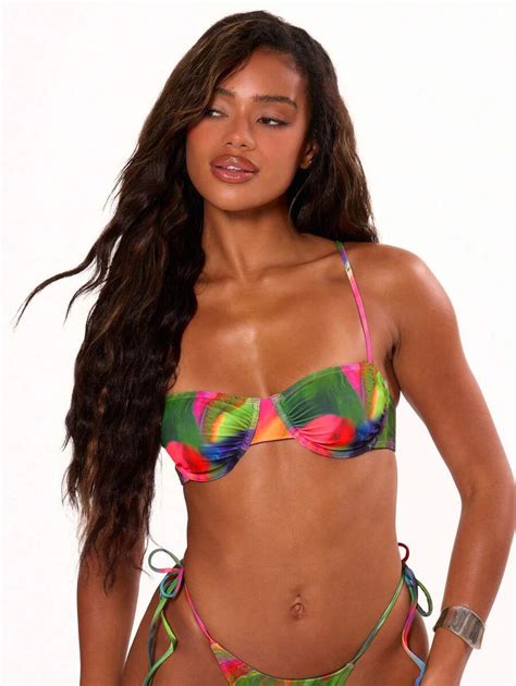 Musera Resort Abstract Flower Ruched Cup Bikini Top Only Summer Beach ResortHoliday SHEIN USA