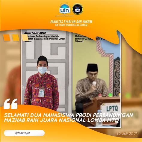 SELAMAT DUA MAHASISWA PRODI PERBANDINGAN MAZHAB RAIH JUARA NASIONAL