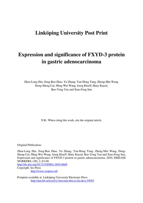 PDF Expression And Significance Of FXYD 3 Protein In Gastric