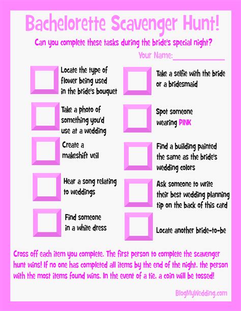 Free Printable Bachelorette Scavenger Hunt For Your Next Party