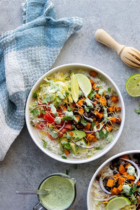 Black Bean Sweet Potato Burrito Bowls With Cilantro Lime Sauce