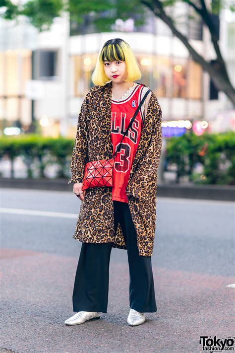 Eclectic Streetwear Look in Tokyo w/ Two-Tone Fringed Bob, Leopard ...