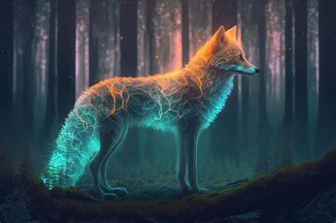 Premium Photo Glowing Fox Ghost With Mystery Forest Background