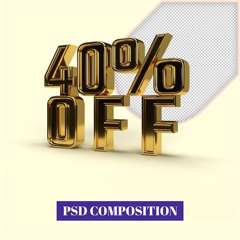 Premium Psd 40 Percent Off On Sale Gold Percent Isolated On White