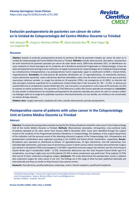 PDF Evolución postoperatoria de pacientes con cáncer de colon en la