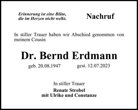 Traueranzeigen Von Bernd Erdmann Trauer In Thueringen De