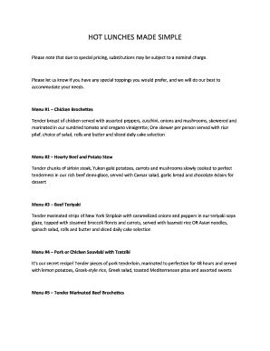 Fillable Online HOT LUNCHES MADE SIMPLE Fax Email Print PdfFiller