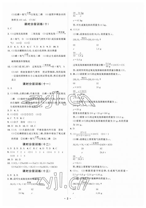 2023年初中同步练习册分层卷八年级化学全一册鲁教版五四制答案——青夏教育精英家教网——