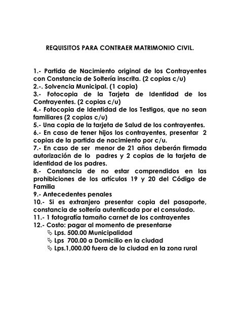 Requisitos PARA Contraer Matrimonio Civil REQUISITOS PARA CONTRAER