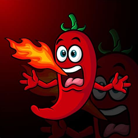 Mascote De Pimenta Dos Desenhos Animados Respirando Fogo Vetor Premium