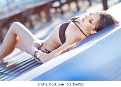 Woman Sunbathing Bikini Tropical Travel Resort Stock Photo 108156992