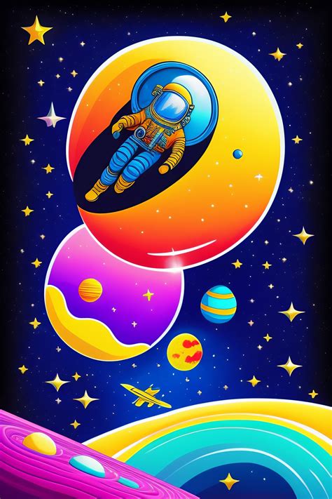 Lexica Astronaut Floating In Space With Space Slime Cartoon Style