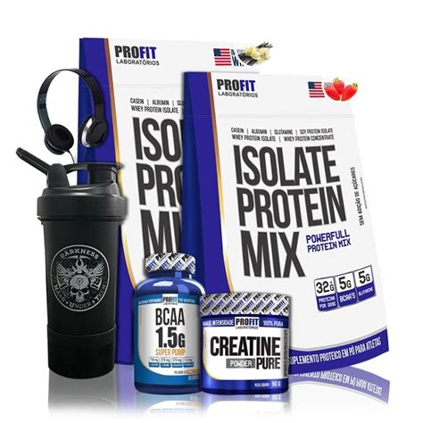 Kit Combo X Isolate Protein Mix G Creatina Bcaa Coq Profit