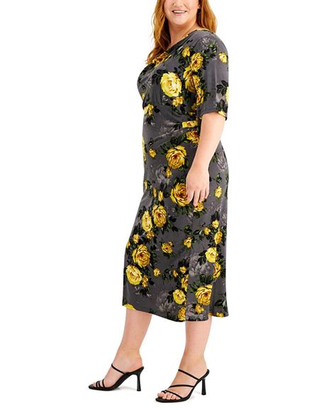 Connected Plus Size Floral Print Cowlneck Midi Dress Macys