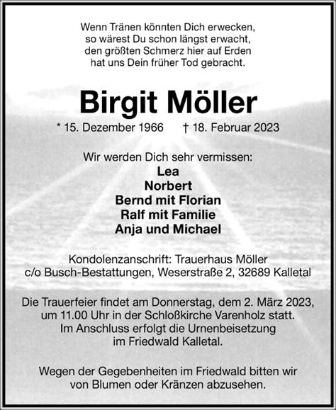 Traueranzeigen Von Birgit M Ller Westfalen Blatt De