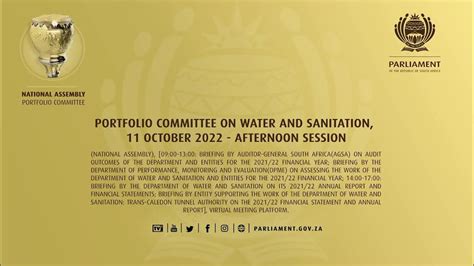 Portfolio Committee On Water And Sanitation 11 October 2022 Youtube